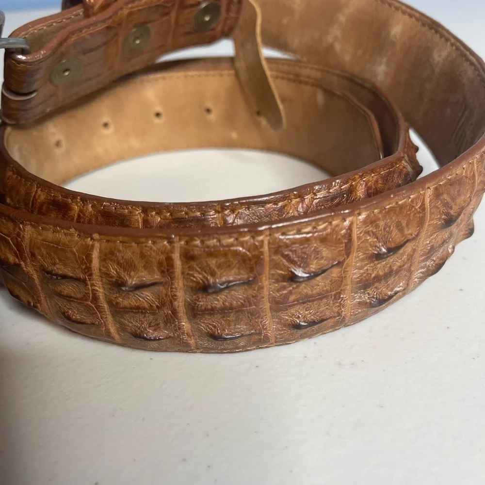 Ferrini Italy Hornback Nubuck brown Leather Belt with belt attached buckle Sz 40